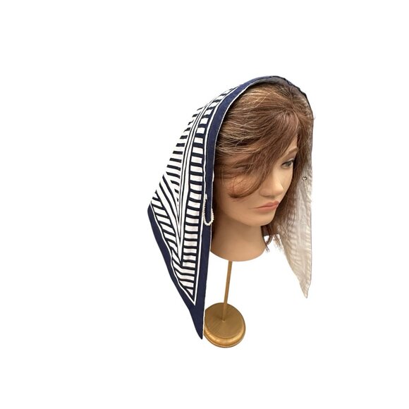 Rare Vintage Mod 1960's Hair Scarf Black & White Headband Beach - Picture 2 of 14